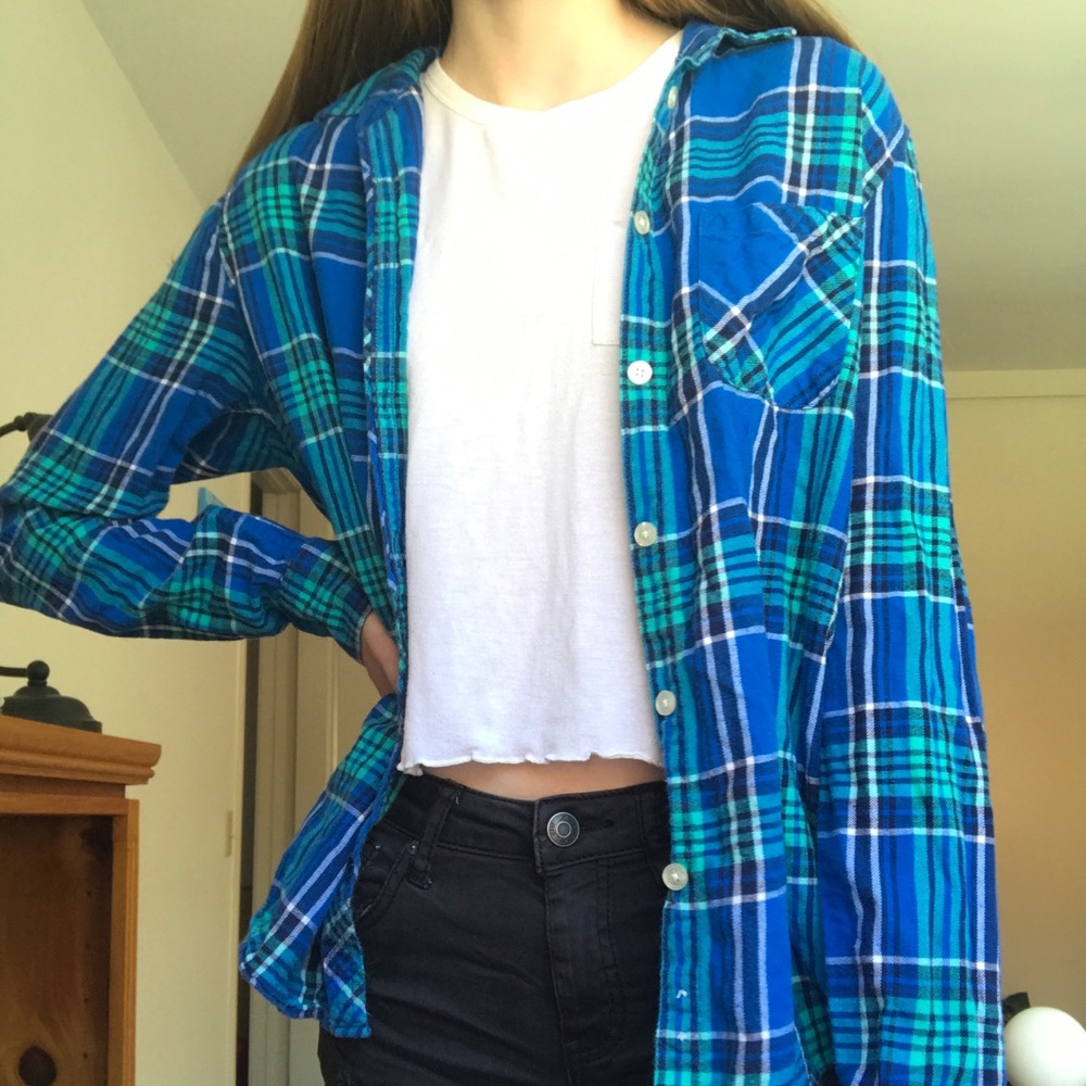 Blue Green Flannel Top